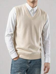 Men's Mercerized Knit V-Neck Vest - Apricot - View 6