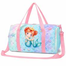 Cute Mermaid Princess & Shell Print Girls Travel Bag, Pink Zipper Travel Tote With Top Handle And Shoulder Strap - MERMAIDS-5 - View 11