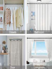1pc No-Drill Easy Install Telescopic Curtain Rod, Built-In Spring, Suitable For Shower Curtain, Half Curtain And Cafe Curtain, Door Curtain, Multi-Functional Home Storage Accessory - Multicolor - View 3