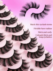 10 Pairs Black Stem Full Coverage False Eyelashes, Natural Soft Curly Dense Eyelashes, Suitable For Women's Daily Work Wear - View 2