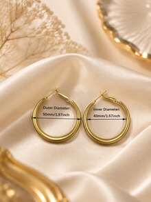 1 Pair Stainless Steel Classic Hoop Earrings, Designed For Women, Made Of High-Quality 304 Stainless Steel. Hypoallergenic, Non-Fading, Minimalist And Elegant Large Hoop Style. Whether For Beach Vacation, Travel, Daily Accessory, Outfit Matching, Dating Or Party, It's The Ideal Choice For Women's Jewelry. As An Anniversary Or Birthday Gift, It's Undoubtedly The Most Exquisite Gift For Girls. - Multicolor - View 5