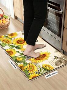 1/2pcs Vintage Diatomaceous Earth Bath Mat, Autumn Sunflower Pattern, Super Absorbent, Non-Slip, Perfect For Bathroom, Kitchen And Dining Room, Quick Drying, Ideal Home Decor And Bathroom Mat Gift, Holiday Gift! - Multicolor - View 12