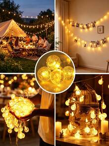 1 Peça Luzes de Natal LED 10/20/40/80 1,5/3/6/10m Luzes de Atmosfera para Camping ao Ar Livre Lâmpadas Pequenas Luzes para Toldo Tenda Barraca Luzes Coloridas Piscantes Céu Estrelado Luzes de Bola de Bolha Caixa de Bateria Luzes de Corda - Cordões de luzes de bolha - Visão 5