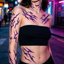 10 Sheets Irregular Claw Temporary Tattoo Stickers, Long-Lasting Easy To Apply And Remove, Self-Adhesive Purple Holographic Rainbow Neck Chest Body Tattoos For Rave Festival Goth Club Makeup - Purple - View 5