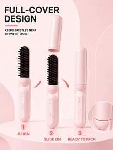 SKYWORTH 3000mAh Women's Portable Wireless Hair Straightener Comb, 3 Temperature Settings, Anti-Scald Outer Comb Teeth Design, Includes Full Coverage Protective Case, Rechargeable Travel Hair Styling Comb - Multicolor - View 2