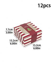 4pcs/12pcs Holiday Window Gift Boxes, Christmas Striped Square Dessert Boxes, Red & Green Santa Tree Design, Party Favors, Cookies & Small Gifts Box - View 14