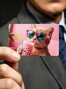5pcs Credit Card Stickers Privacy Protection Card Film, Cute Cat Drinking Milk Tea Card Sticker Birthday Gift, PVC Material, Anti-Fingerprint, Anti-Scratch, Wear-Resistant Card Sleeve, Suitable For Men, Women, Couples, Chip Cards, Bank Cards, Credit Cards, Transportation Cards, Student Campus Cards. - A - View 3