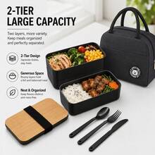 1組竹製分格便當盒附餐具，可堆疊，可用作午餐盒、零食盒，含湯匙與叉子，方便備餐，適合釣魚、露營，也是聖誕節與感恩節的理想禮物，可作為學校用品使用 - 彩色 - 查看 7