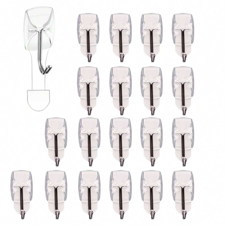 20 Pcs Clear Wall Hooks For Hanging, Command Small Clear Wire Hooks With Strips, Removable Hooks For Walls No Damage, Hanging Hooks With Adhesive Strips For Hanging, Organization And Decoration, Hooks For Outdoor String Lights, Easy To Use - Clear - View 1
