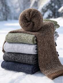 1/5 Pairs Men's Autumn/Winter Thick Warm Mid-Calf Socks, Comfortable Breathable Sports Socks, Snow Socks, Couple Socks, Unisex, Suitable For Winter Daily Wear, Sports, Home, Perfect Gift For Winter And Christmas - Multicolor - View 2
