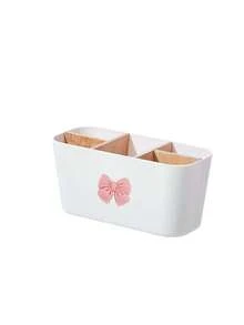 Makeup Storage Box With Bow Tie, Toothbrush And Toothpaste Storage Box, Desktop Shelf With Nordic Style Storage Box, Bathroom Toothbrush Holder, With Bamboo Divider, Electric Toothbrush Holder, Toothbrush And Toothbrush Storage Rack For Countertops - Multicolor - View 13