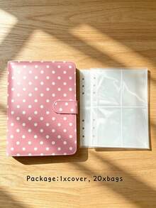 A5 Polka Dot Small Card Storage Album, 4-Pocket 6-Ring Cute Card Collection Binder, PU Leather Cover, Suitable For 2x3 Inch Photo Cards/Trading Cards (Pink/Black/White/Blue/Red) - Rectangle - View 19