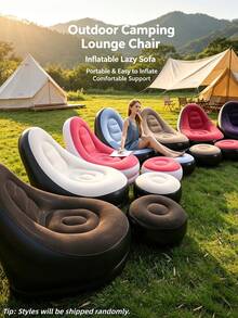 1pc Home Relaxation Essential Double Inflatable Sofa, Soft And Comfortable, Can Be Used As Living Room Sofa Bed Or Inflatable Mattress, Pool Garden Camping Equipment, Indoor Outdoor, Back To School Gift, Random Color - Multicolor - View 7