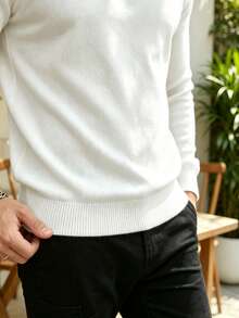 ALTZTAR Men's Round Neck Long Sleeve Knit Top - White - View 3