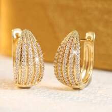 Gmzalx 1 Set Elegant & Fashionable Women's Wedding Jewelry Set, Featuring Synthetic Round White Zirconia Earrings, Suitable For Daily Wear And Vacation, A Perfect Gift For Her - Gold - View 5