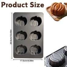 Pumpkin Cake Pan 6-Cavity Non-Stick, Carbon Steel Baking Mold For Fall Thanksgiving Halloween Cookies, Reusable Oven Bakeware, Easy Clean DIY Home Baking Tool - Black - View 5