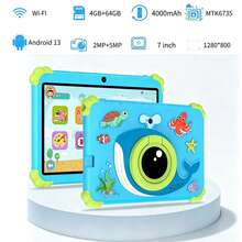 4GB RAM + 64GB ROM / 7-Inch Tablet / Quad-Core 1.3GHz / Android 13 MTK8321 / 1280x800 HD IPS Display / 2MP+5MP Camera / 4000mAh Battery / WiFi, Parental Control, Education, Games / ABS Plastic + Silicone, Educational Tablet - Blue - View 3