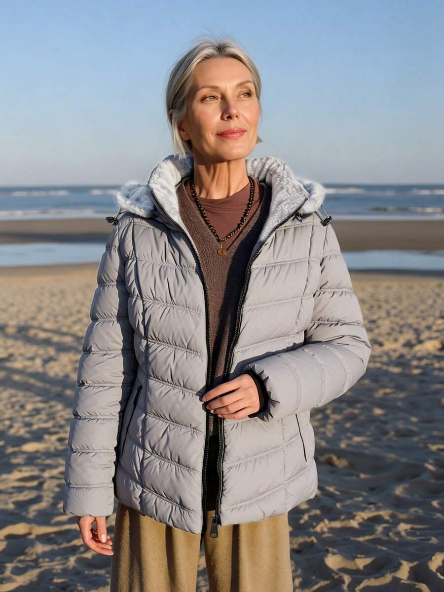 Risissida Women's Casual Jacket With Zipper Pockets And Hood, Autumn/Winter - Grey - View 1