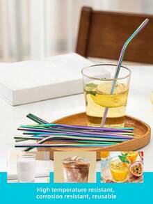 11pcs Stainless Steel Straw & Brush & Bag Set ,Kitchen,Christmas Gift,School Supplies - Multicolor - View 3