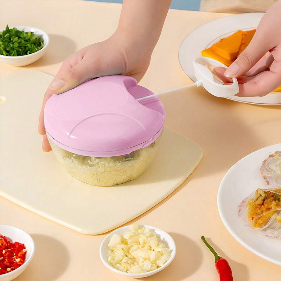 1pc Manual Vegetable Chopper, Multi-Function Garlic Grinder, Garlic Press, Vegetable Slicer, Creative Fruit Crusher, Manual Garlic Grinder, Kitchen Gadget, Convenient Solid Color Cooking Tool - Multicolor - View 1