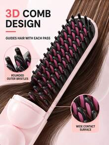 3000mAh Cordless Hair Straightening Brush, Rechargeable Ceramic Heated Comb With 3 Temperature Settings, 30-Second Heat-Up, Compact Travel Styling Tool For Women - Multicolor - View 7