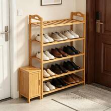 3‑Tier / 5‑Tier Shoe Rack, Made Of Natural Bamboo For Sturdiness And Stability. It Features Hollow‑Out Design For Good Ventilation, Offers Large‑Capacity Storage For All Kinds Of Shoes, Takes Up Little Floor Space, And Is Ideal For Entryways. - Multiple Specifications - View 1