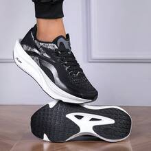 Men's Fashionable Breathable Running Shoes With Rotary Buckle, Convenient, Comfortable Sports Shoes For Marathon Running - Black - View 3