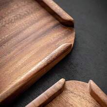 1pc 22*22*3cm Solid Walnut Wood Tea Tray, Tea Leaf Collection Tray - Brown - View 6