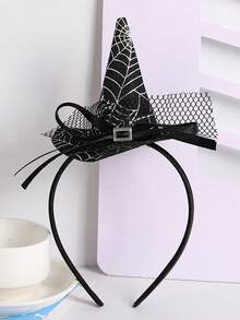 1pc Halloween Mini Witch Hat Headband, Spider Web Pattern Bow Mesh Rhinestone Decor Hair Hoop, Cosplay Party Costume Hair Accessory For Women - Multicolor - View 5