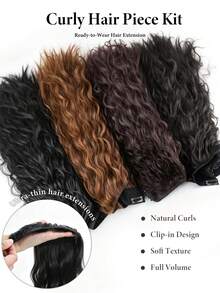 4pcs Clip-In Curly Hair Extensions Set, 22 Inch Voluminous Curly Synthetic Hair Pieces, 11 Clips Heat-Resistant Full Volume Thick Hair, 180g/Pack, Suitable For Women, Easy To Install, Perfect For Daily Wear, Halloween, Christmas And Cosplay Parties - Multicolor - View 6