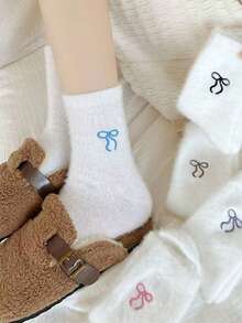 5 Pairs Bowknot Socks, Warm And Comfortable Autumn/Winter Style, Suitable For Girls' Daily Wear. - Multicolor - View 1