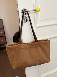 Simple And Relaxed Shoulder Tote Bag, Exquisite Buckle Details, Large Capacity Design, Suitable For Daily Shopping, Work, Short Distance Travel - Brown - View 8