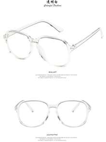 New Retro Fashion Oversized Plain Lens Glasses, Unisex, High-End Personalized Versatile, First Choice For Daily Wear, Suitable For Daily Wear, Outdoor Activities And Travel Fashion Accessory. - Clear - View 3