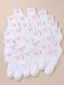 5/10/20 Pairs Baby Toddler White Crew Socks Pack, Sweet Pink Ribbon Bow Rib Knit Socks For Kids Halloween, Suitable For School Uniform Outdoor Wear - Multicolor - View 1
