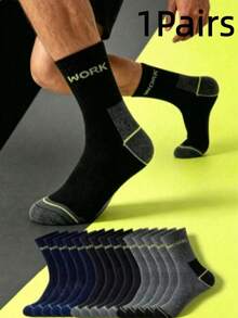 1/10/15/20/30 Pairs Men's Mid-Calf Work Socks, Reinforced Heel And Toe, Ribbed Mid-Calf Socks, Printed With Work-Themed Letter Pattern - Multicolor - View 10