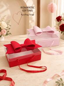 1pc Transparent Gift Box With Colorful Base, Bow And Handle, 7 Colors Available, Suitable For Christmas, Saudi National Day Party Favors, Wedding, Engagement, Birthday, Bridal Shower And Celebration Display, Gift Not Included - Multi-color - View 8