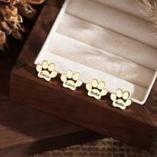 1 Pc Custom Engraved Pet Name Paw Print Stud Earrings, Personalized Dog Cat Paw Earring Jewelry Gift For Pet Lovers - Multicolor - View 4
