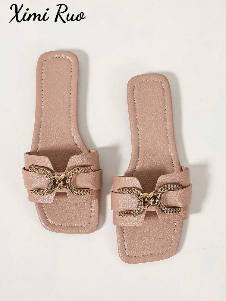 Ximi Ruo Spring/Summer New Brand H Slippers Women Influencer Fashion Casual Style Slip-On Slide Sandals Outdoor Wear Roman Style Slip-On Slippers Women Summer Slouchy Black Comfortable Beige Brown Flat Heel Embossed Slide Sandals Women Blogger Recommended Desert Key French High-End Feel Slide Sandals Rhinestone Thick Sole Wedge Heel Sandals Women Beach Shoes Summer New Fairy Style Slip-On Slide Women Shoes Love Assistant French Slip-On Slide Sandals Low Heel Round Toe INS Indoor Home Anti-Odor Anti-Slip Minimalist Outdoor Wear Slide Sandals Women Crocodile Pattern Slide Sandals Versatile Metal Decoration Flat Slip-On Slide Summer Fashion Slide Sandals - Pink - View 1