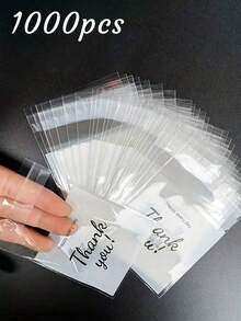 100pcs/50pcs, Multiple Sizes And Specifications, Translucent, Happy Every Day, Thank You Letter Bags, Jewelry Necklace, Earrings, Small Items Storage Bags, Self-Adhesive Sealing Bags, Dust-Proof, Wear-Resistant, Anti-Oxidation Packaging OPP Bags, Suitable For Daily Gatherings And Home Use - White - View 10