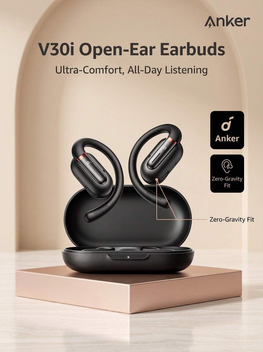 Soundcore V30i Open-Ear Wireless Earbuds, Lightweight & Comfortable Design, Ergonomic Ear-Hook Fit, Powerful Bass, 36-Hour Long Battery Life, Bluetooth 5.3, App Control, HD Call Headset - View 1