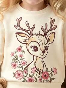Baby Girl Cartoon Print Round Neck Long Sleeve Top And Leggings - Apricot - View 3