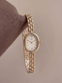 Women's Gold Oval Quartz Watch, Vintage Minimalist Small Dial Metal Strap Elegant Wristwatch, Perfect Gift For Birthday And Christmas - White - View 1