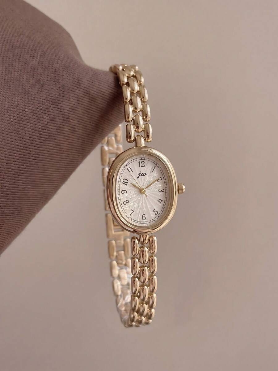 Women's Gold Oval Quartz Watch, Vintage Minimalist Small Dial Metal Strap Elegant Wristwatch, Perfect Gift For Birthday And Christmas - White - View 1
