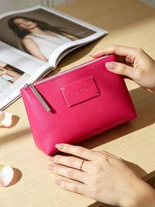 Lancôme Lancome Bright Pink Faux‑Leather Cosmetic Pouch With Brand Label, Multi‑Purpose Travel Makeup Storage Bag, Portable And Durable, For Personal Use And Gift Giving, LANCOME‑GIFT‑16 - Hot Pink - View 4