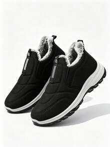 1雙秋冬純黑白底休閒運動登山鞋，保暖內裡，防寒保暖，輕量透氣，適合日常穿著，一腳蹬，情侶款 - 黑色 - 查看 4