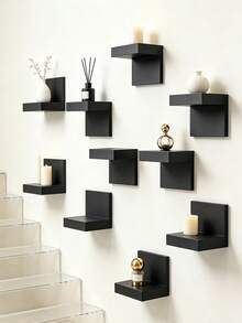 1/3/6pcs Deep Black Thickened Wall-Mounted Storage Rack, Modern Floating Display Shelf, Space-Saving Narrow Design, With Iron Plate Support, Screw Fixed, Suitable For Home And Office - Multicolor - View 3