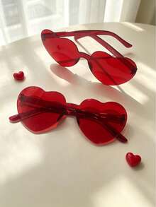 1/6 Transparent Red Frameless Heart Glasses Set Candy Color Party Decoration Glasses Women Dopamine Style Festival Photo Accessory - Multicolor - View 4