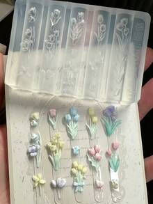 1pc Tulip & Iris Floral 3D Carved Nail Art Silicone Mold DIY Nail Decor - Clear - View 3