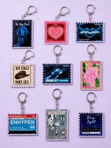 1pc/9Pcs Stamp Shaped Acrylic Keychain, Acrylic Backpack Pendant, Lightweight Backpack Key Charm, Vintage Stamp Acrylic Pendant, Backpack Decoration, Suitable For K-Pop Fans, Friends, Birthday Gift - Multicolor - View 6