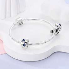 1pc Silver-Plated Starry Sky Moon & Star Spacer Bead, Sun Moon Five-Pointed Star Dual-Color Color-Blocked Zirconia Design, Multiple Styles Dreamy Universe Embossed, Compatible With Basic Snake Chain Bracelet, For Handmade DIY Jewelry Making And Romantic Starry Sky Theme Gifts - Multicolor - View 10